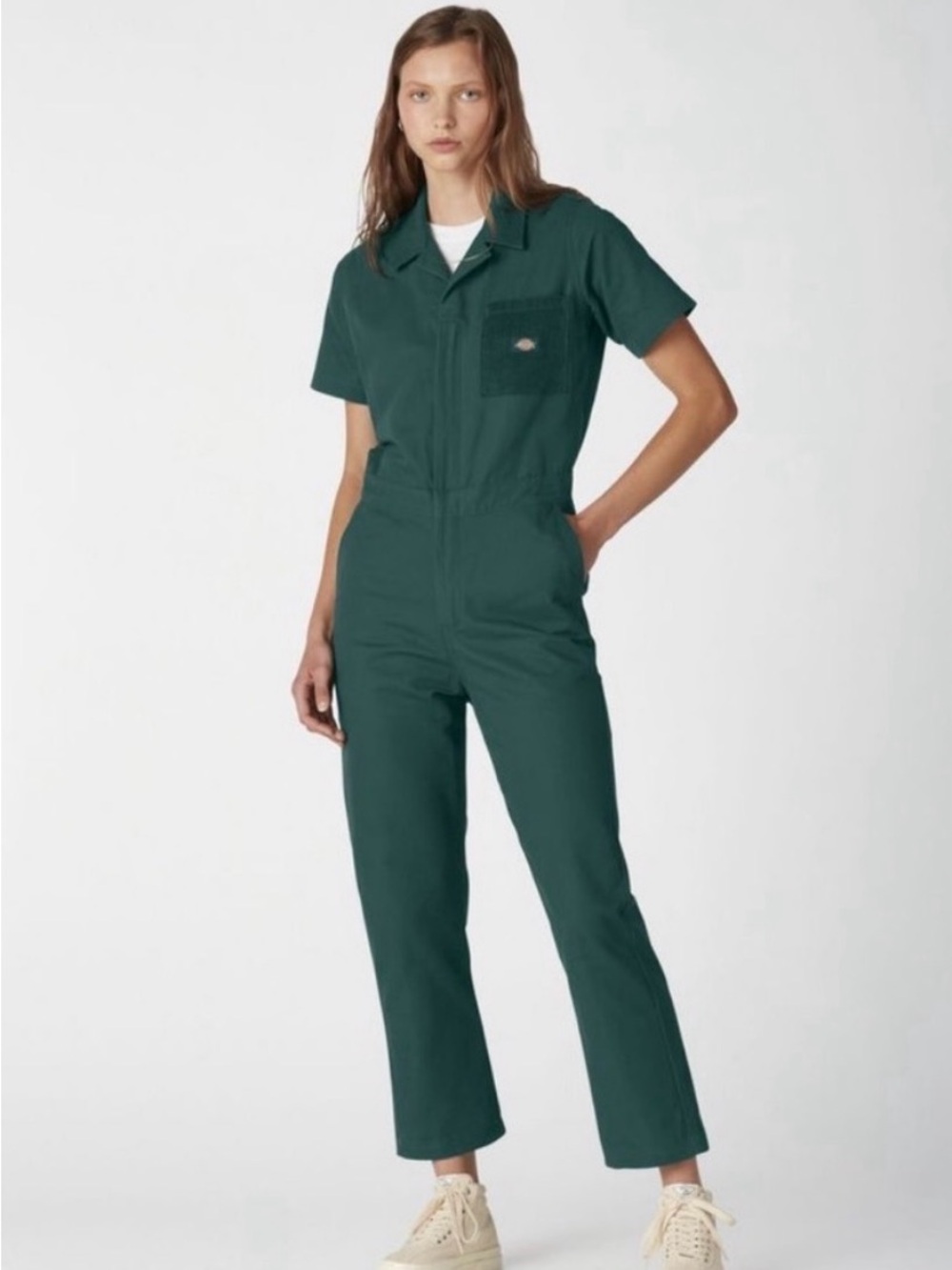 Dickies Women's Short-Sleeve Utility Jumpsuit in Dark Green